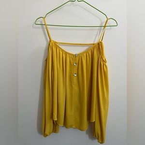 Yellow shirt shoulder off open back